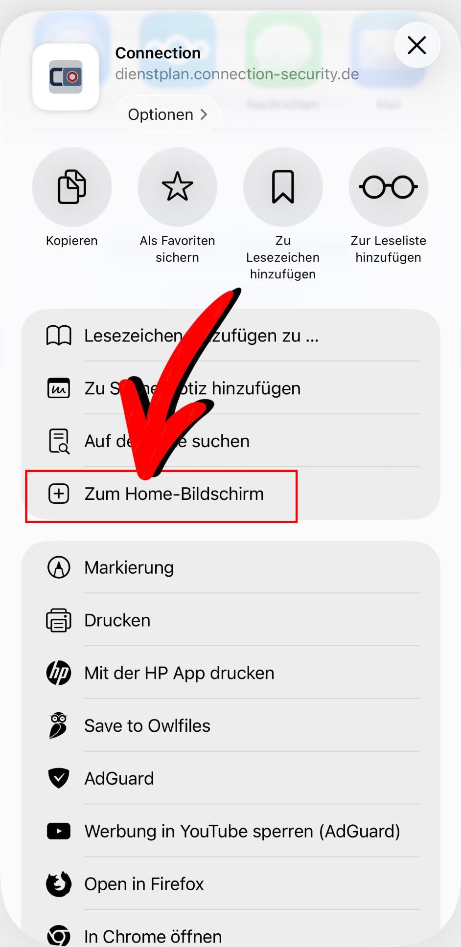 Schritt 4: Zum Home-Bildschirm auswählen